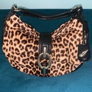 DVF black and leopard hair shoulder bag